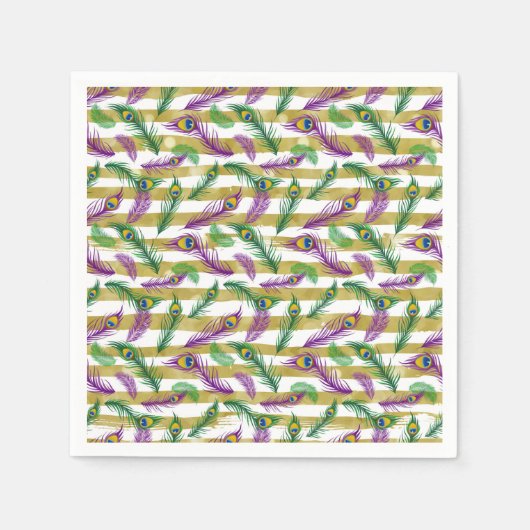 SERVIETTE EN PAPIER MARDI GRAS FEATHERS PAPIER NAPKINS (Devant)