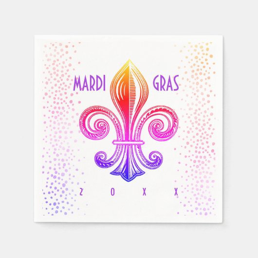 Serviette En Papier Mardi Gras Fleur De Lis Rainbow Confetti (Devant)