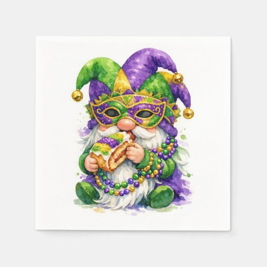 Serviette En Papier Mardi Gras Gnome Eating King Cake (Devant)