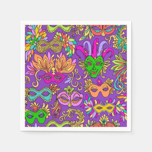 Serviette En Papier Mardi Gras Maquerade Masque Clair vert violet (Devant)