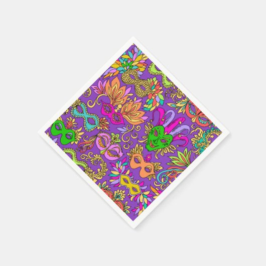 Serviette En Papier Mardi Gras Maquerade Masque Clair vert violet (Coin)