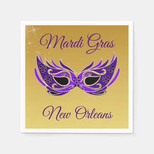 Serviette En Papier Mardi Gras New Orleans Masque sur or (Devant)