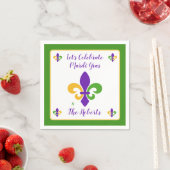 Serviette En Papier Mardi Gras NOM Vert Or Violet Fleur de Lis (En situation)