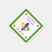 Serviette En Papier Mardi Gras NOM Vert Or Violet Fleur de Lis (Coin)