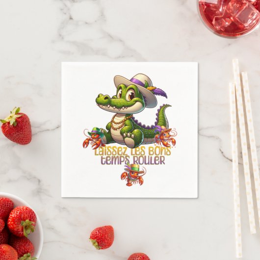 Serviette En Papier Mardi Gras Parti Gator & Crawdads (En situation)