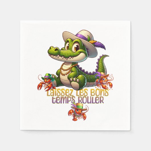 Serviette En Papier Mardi Gras Parti Gator & Crawdads (Devant)