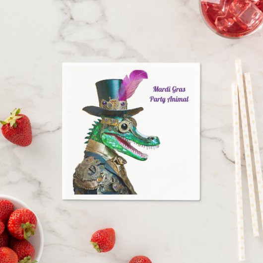 Serviette En Papier Mardi Gras Steampunk Party Animal Alligator (En situation)