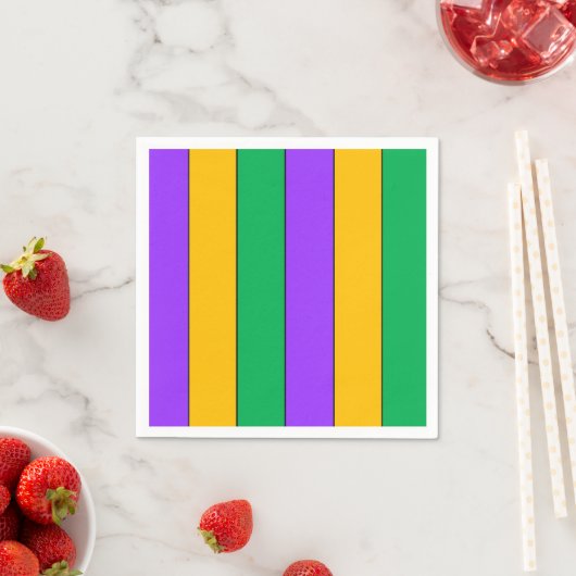 Serviette En Papier Mardi Gras Stripes Motif violet vert jaune (En situation)