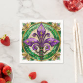 Serviette En Papier Mardi Gras Vitrail Fleur de lis  (En situation)