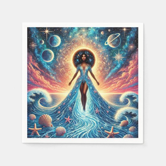 Serviette En Papier Marée céleste : déesse de l'océan et étoiles" (Devant)