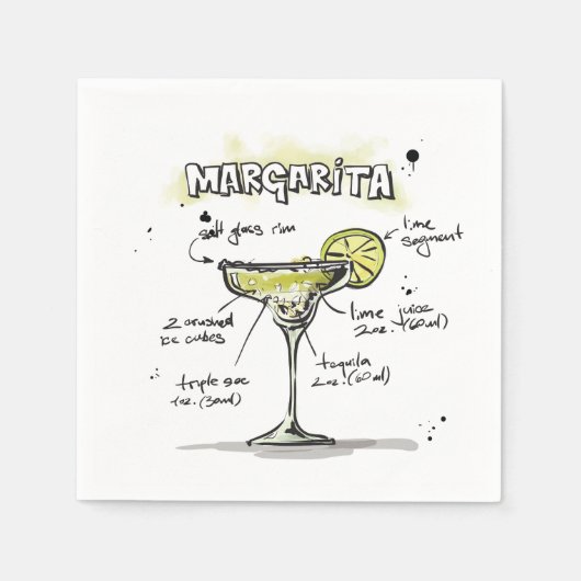 Serviette En Papier Margarita Drink Recette Cocktail Napkin (Devant)