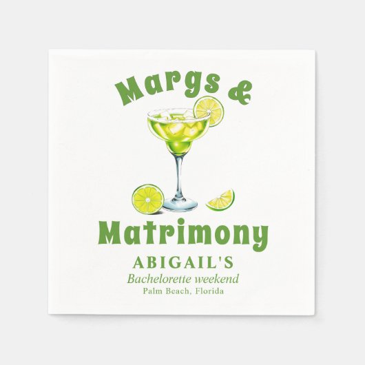 Serviette En Papier Margs & Matrimony cocktail chaux vert bachelorette (Devant)