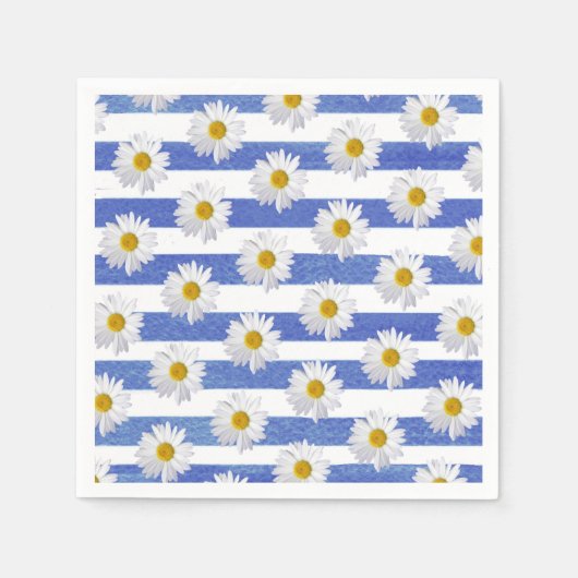 Serviette En Papier marguerite blanche sur bande bleue (Devant)