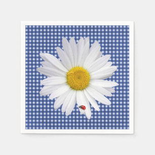 Serviette En Papier Marguerite blanche sur gingham avec coccinelle