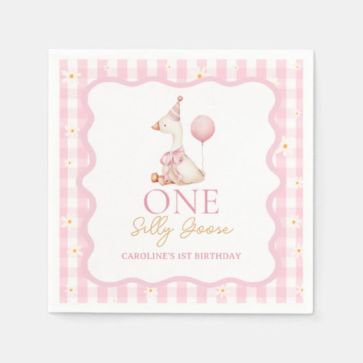 Serviette En Papier Marguerite rose En vichy serviettes d'anniversaire (Devant)