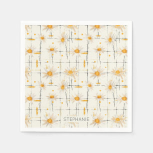 Serviette En Papier Marguerites blanches et jaunes - Arrière - plan ru
