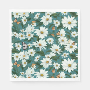 Serviette En Papier Marguerites blanches et papillons