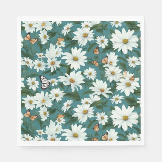 Serviette En Papier Marguerites blanches et papillons (Devant)