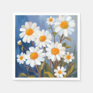 Serviette En Papier Marguerites blanches fleurs aquarelle peintes