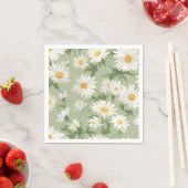 Serviette En Papier Marguerites blanches sur vert (En situation)