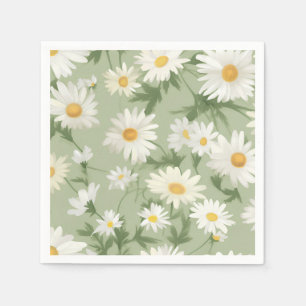 Serviette En Papier Marguerites blanches sur vert