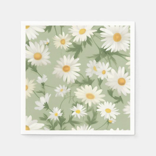 Serviette En Papier Marguerites blanches sur vert (Devant)