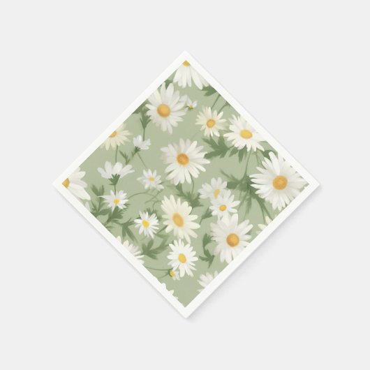 Serviette En Papier Marguerites blanches sur vert (Coin)