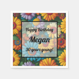 Serviette En Papier Marguerites colorées de style les années 70 rétro