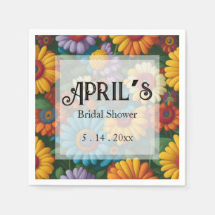 Serviette En Papier Marguerites colorées de style les années 70 rétro