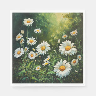 Serviette En Papier marguerites dans un champ de vert