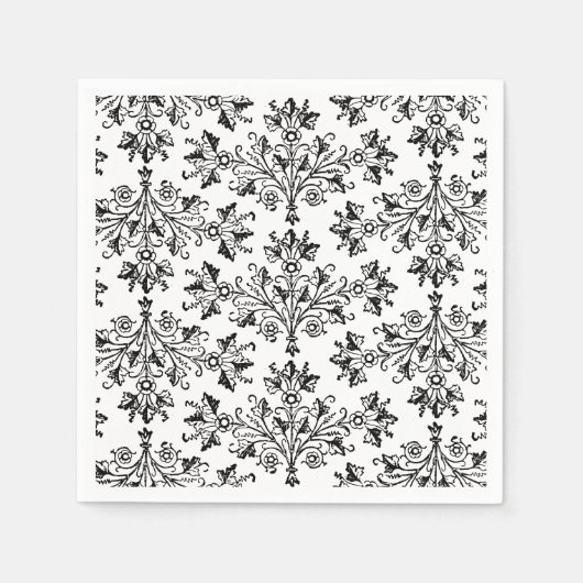Serviette En Papier Marguerites et Feuille Floral Art en papier noir (Devant)