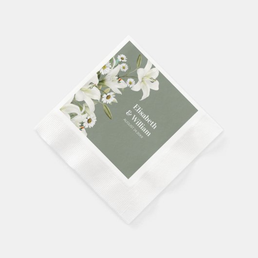 Serviette En Papier Marguerites Et Lys Blancs (Coin)