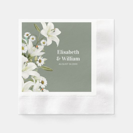 Serviette En Papier Marguerites Et Lys Blancs (Devant)