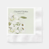 Serviette En Papier Marguerites Et Lys Blancs Fond Vert Clair (Devant)