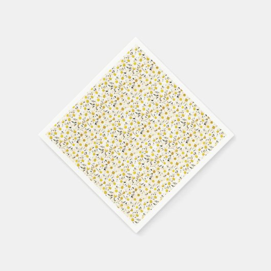Serviette En Papier Marguerites Modèle Moderne Elégant Jaune Blanc (Coin)