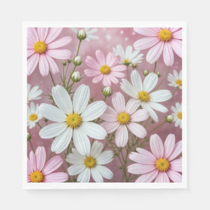 Serviette En Papier Marguerites roses et blanches d'été