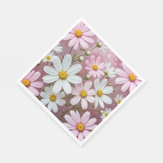 Serviette En Papier Marguerites roses et blanches d'été (Coin)