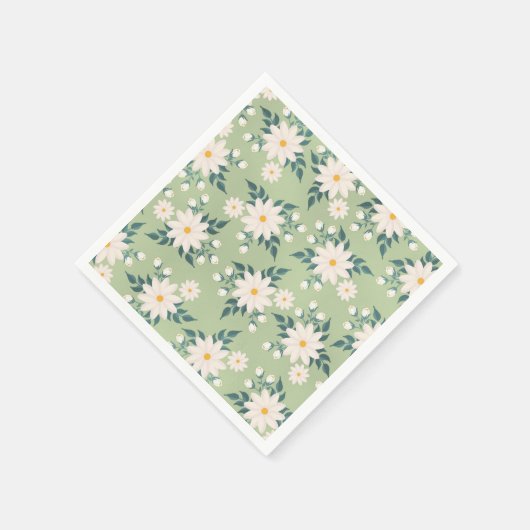 Serviette En Papier Marguerites sur l'Arrière - plan vert Pastel (Coin)