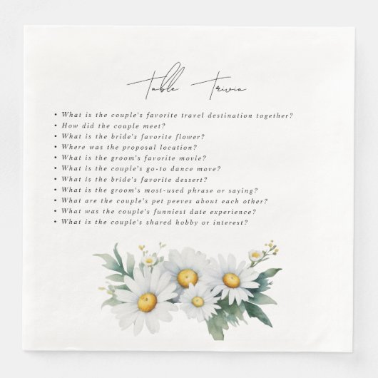 Serviette En Papier marguerites trivia de table mariage (Devant)