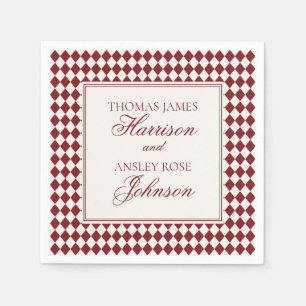 Serviette En Papier Mariage à carreaux Harlequin Merlot rouge