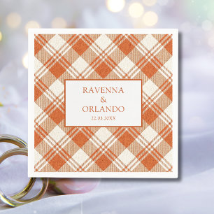 Serviette En Papier Mariage à carreaux rustique orange assourdi