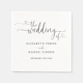 Serviette En Papier Mariage à cœur noir et blanc en écriture script (Devant)