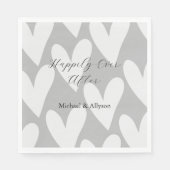 Serviette En Papier Mariage à coeurs blancs gris (Devant)
