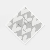 Serviette En Papier Mariage à coeurs blancs gris (Coin)