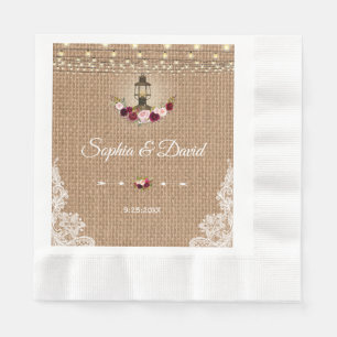 Serviette En Papier Mariage à cordes de la lanterne en dentelle rustiq
