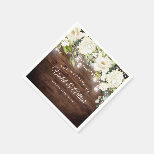 Serviette En Papier Mariage à cordes florales rustiques (Coin)