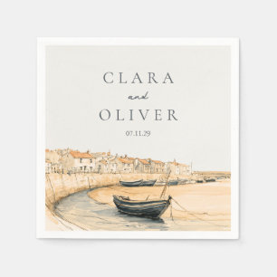 Serviette En Papier Mariage à Cornwall Harbour Warm Sand Slate Blue