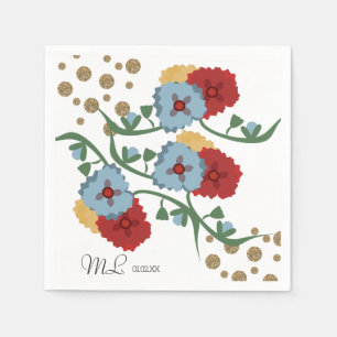 Serviette En Papier Mariage à Faux Paillettes Florales Festives Mexica