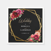 Serviette En Papier Mariage à fleurs noir rouge chic (Devant)