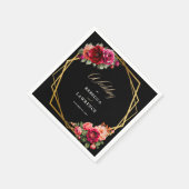 Serviette En Papier Mariage à fleurs noir rouge chic (Coin)